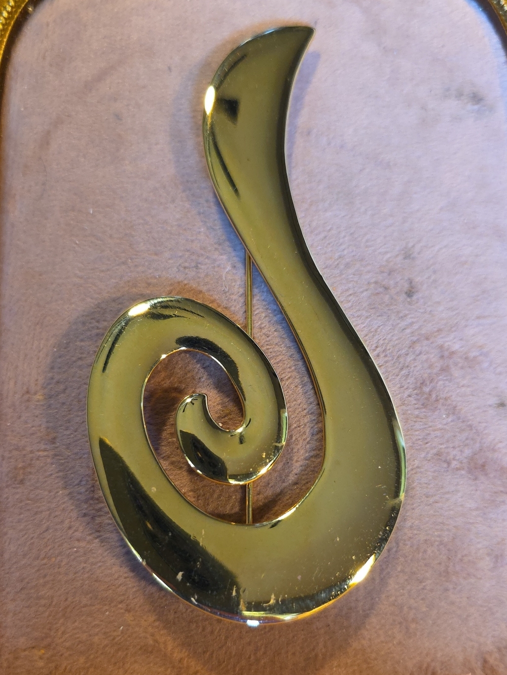 Vintage Gold Modernist Swirl Statement Brooch 4"